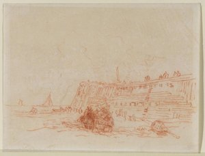 Beach, With A Pier And Figures — David Cox