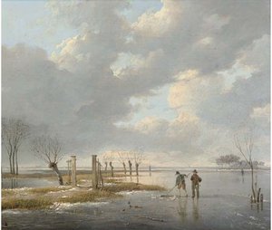 Fishermen Cutting A Hole In The Ice — Andreas Schelfhout