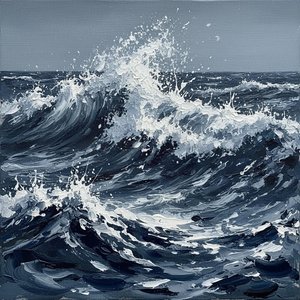 Monolithic Surge: A Sculptural Study Of Turbulent Tides And Ethereal White Foam — Christian Noiret, Contemporary Abstract