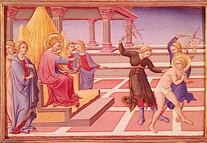 Saint Jerome Reve Qu'il Est Flagelle Par Deux Anges Sur L'ordre Du Christ — Ansano Di Pietro Di Mencio