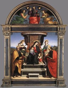 Madonna Und Kind Enthronte Mit Heiligen — Raffael