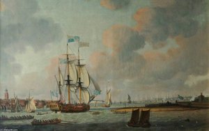 British Warship Leaving Portsmouth Harbour — Dominic Serres