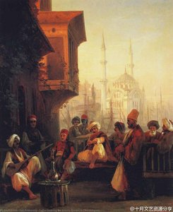 Coffee-house By The Ortaköy Mosque In Constantinople — Ivan Konstantinovich Aivazovsky, Romantic Landscape Painting