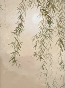 Whispering Willow Cascades Under The Ethereal Glow Of A Pale Lunar Orb — Laurent Roche