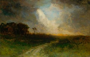 Untitled (landscape, Man On Horse) — Edward Mitchell Bannister, Impressionism