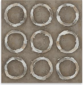 Rhythmic Echoes In Taupe: A Monumental Study Of Nine Sculptural White Orbits — David Moreau, Plaster & Texture Art