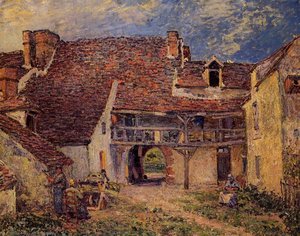 Courtyard Of A Farm At Saint Mammes — Alfred Sisley, Impressionism
