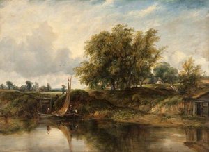 Canal Scene, Boats and Figures