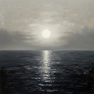 Monolithic Silence: A Singular Study Of Lunar Light And Textured Midnight Tides — Christian Noiret, Contemporary Abstract