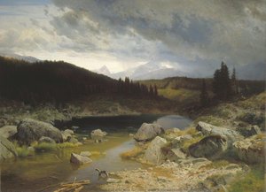 Mountain Lake In The Grisons With Approaching Thunderstorm — Johann Gottfried Steffan, Romanticism