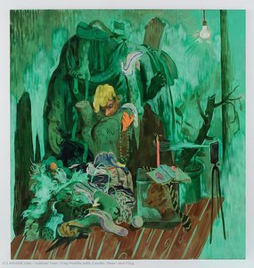 Fag Puddle With Candle, Shoe, And Flag — Salman Toor