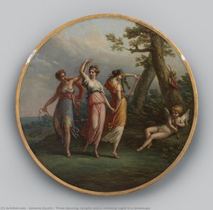 Three Dancing Nymphs And A Reclining Cupid In A Landscape — Antonio Zucchi