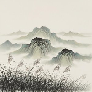 Siluetas Etéreas De Pizarra Y Niebla En Un Paisaje Meditativo Singular
