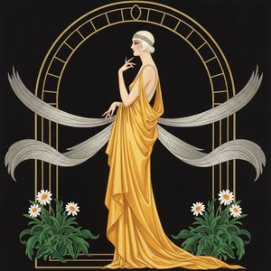 Gilded Figure Amidst Silver Plumage And Art Deco Archways — Valentin Laurent De Courcey, Art Deco