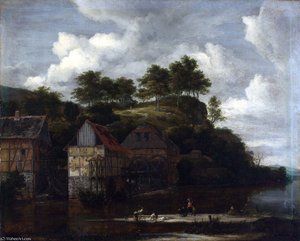 Three Watermills With Washerwomen — Jacob Isaackszoon Van Ruisdael