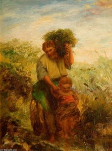 The Gorse Gatherer, Child Crossing Mountain Stream — Paul Falconer Poole