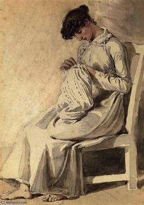 A Girl Sewing — Joshua Cristall