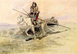 Indian On Horseback With A Child — Charles Marion Russell