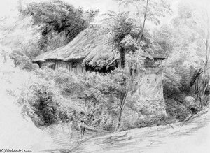 A Thatched Cottage In Picardy — Paul Huet