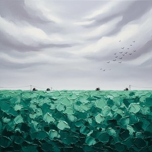 Ätherische Smaragdfluten Unter Einem Stillen Himmel Aus Flüsternden Grauen Schatten — David Moreau, Gips- & Texturkunst