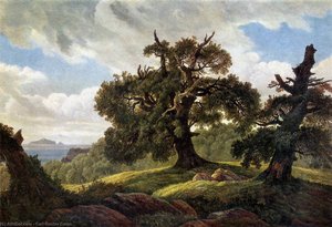 Oaks At The Sea Shore — Carl Gustav Carus, Romantic Landscape Painting