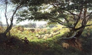 A Shepherd Boy And Flock Of Sheep