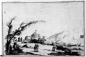 Landscape With Figures And A Tent — Guercino