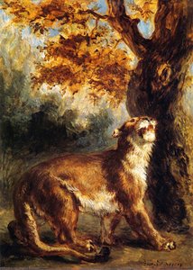 Lioness Stalking Its Prey (also Known As Lioness Standing By A Tree) — Eugène Delacroix, Romanticism