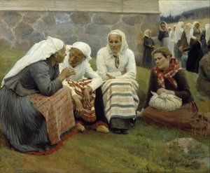 Women Outside The Church At Ruokolahti — Albert Edelfelt, Contemporary Realism