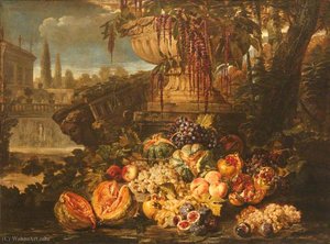 Still Life of Fruit with an Urn in a Garden