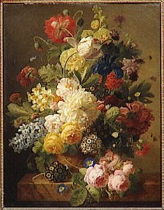 Fleurs Dans Un Vase D'agate Sur Une Table De Marbre — Jan Frans Van Dael