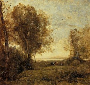 Morning - Woman Hearding Cows — Jean-baptiste-camille Corot, Impressionism