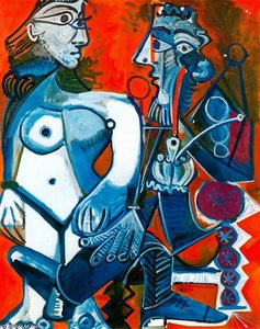 Standing Nude Woman And Man Sitting With Pipe — Pablo Picasso, Cubism