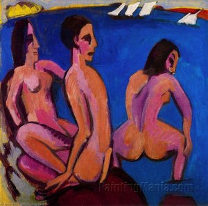 Three Bathers In The Sea — Ernst Ludwig Kirchner, German Expressionism