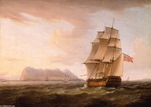 A British Man Of War Before The Rock Of Gibraltar — Thomas Whitcombe