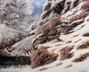 Deer In A Snowy Landscape — Gustave Courbet, Realism