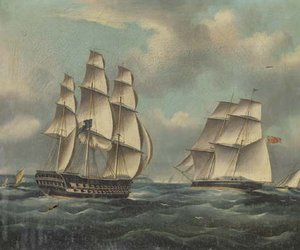 A British Two-decker Amidst Other Shipping In The Channel — Thomas Buttersworth