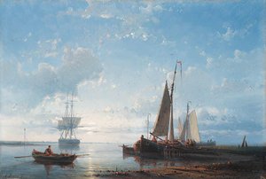 Fishing Vessels In A Calm Estuary At Dusk — Abraham Hulk Senior