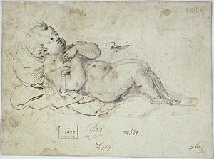 A Naked Child Laying On Its Back — Hans Von Aachen