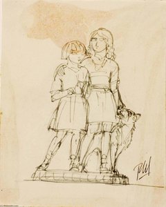 Two Girls And Dog — Paul Manship