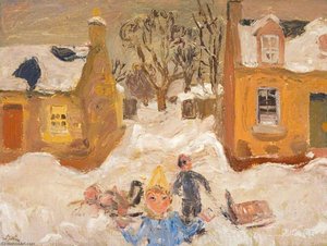 Snow From The Studio Window (the Gordon Children) — Sir William George Gillies, Post-impressionism