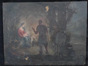 La Vierge, l'Enfant et Joseph dans la Crèche avec l'âne et le boeuf