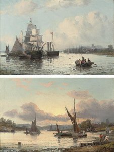 Paddle Steamer And Other Shipping On A River Estuary; And River Traffic At Dusk — William A. Thornley (thornbery)