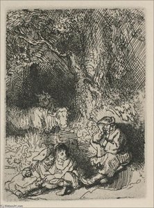 The Shepards And The Family — Rembrandt Van Rijn, Baroque