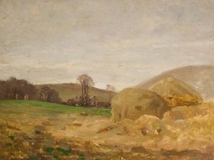 Landscape With Haystacks — Benjamin Haughton, Impressionism
