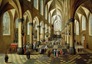 Figures Gathered In A Church Interior