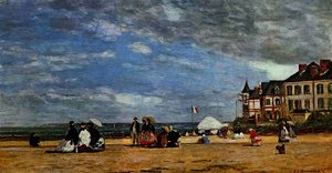 The Beach At Trouville — Eugène Louis Boudin, Impressionism