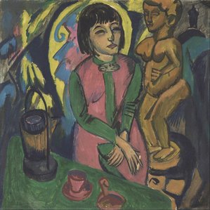 Seated Woman With Wood Sculpture — Ernst Ludwig Kirchner