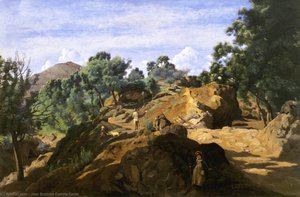 A Chestnut Wood Among The Rocks — Jean-baptiste-camille Corot, Romantic Landscape Painting