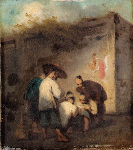 Chinese At Cards By A Wall — George Chinnery